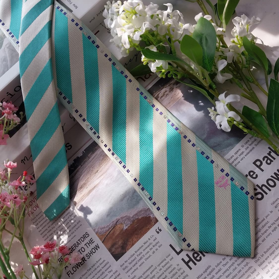 엠씨엠 실크 민트 스트라이프 넥타이 9.3cm A+등급 K2217 상품이미지3