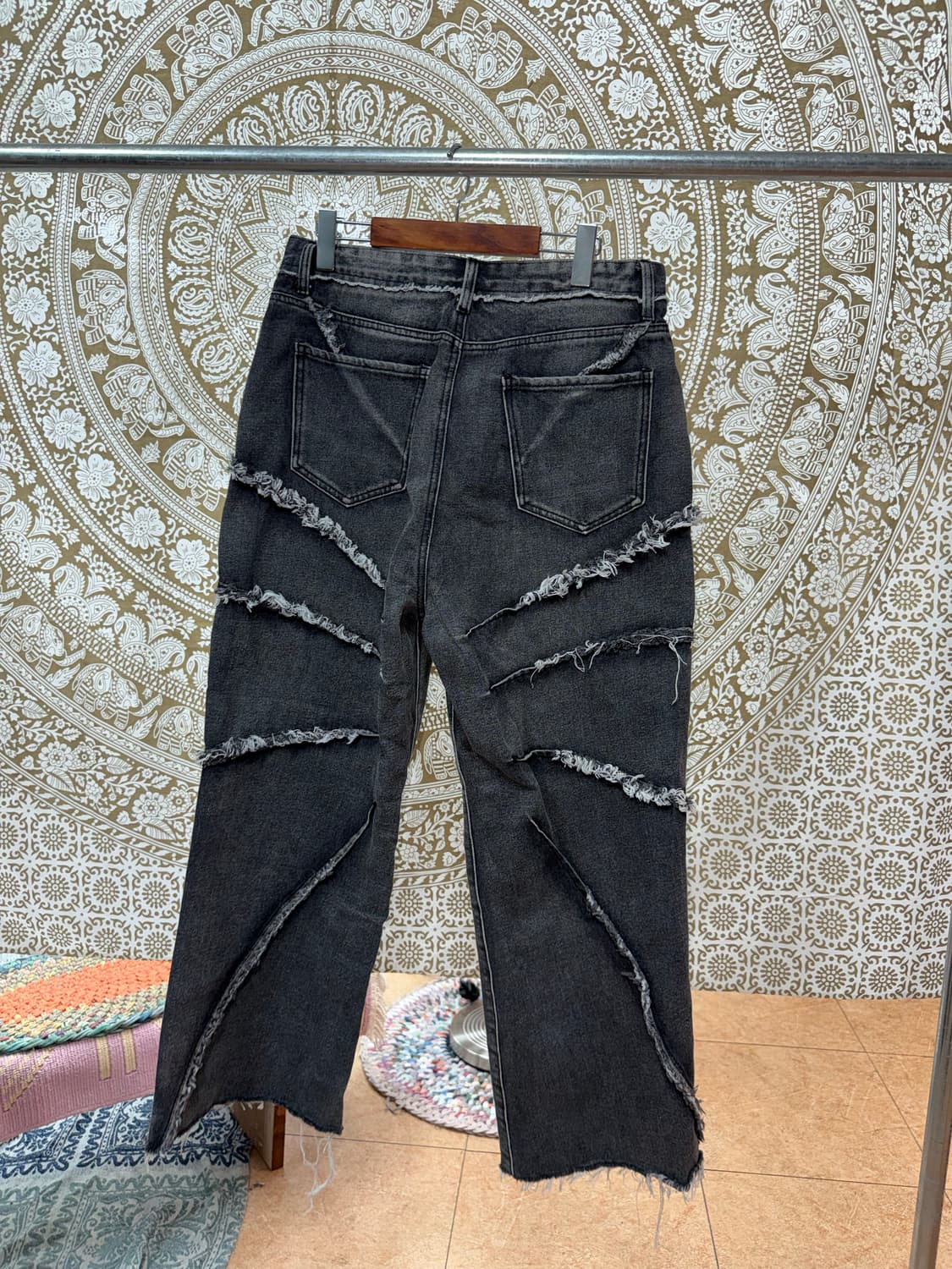 빈티지 절개 디테일 흑청데님팬츠  상품이미지5