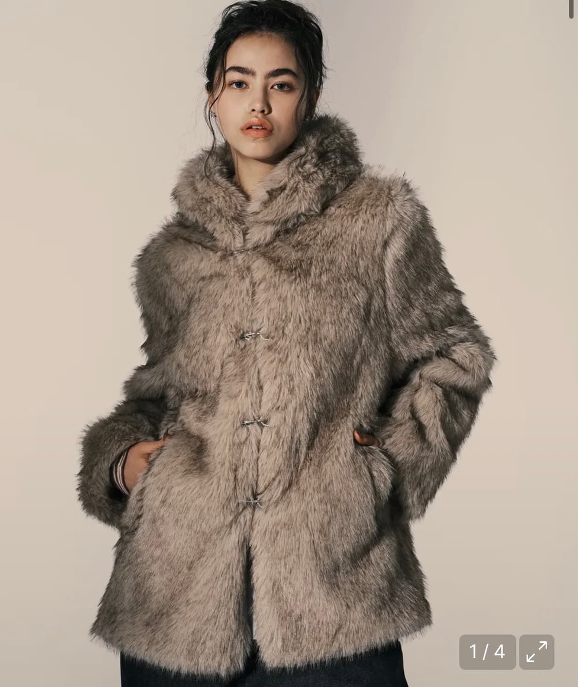 Nyxx hooded fur coat beige 품절템 갸루 시크 퍼 상품이미지2