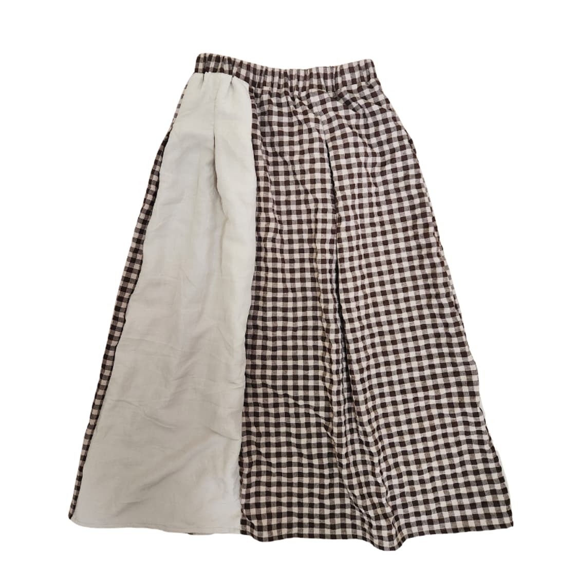 [기장수선가능] 360도 양면 베이지 체크 패치 롱스커트
 상품이미지4