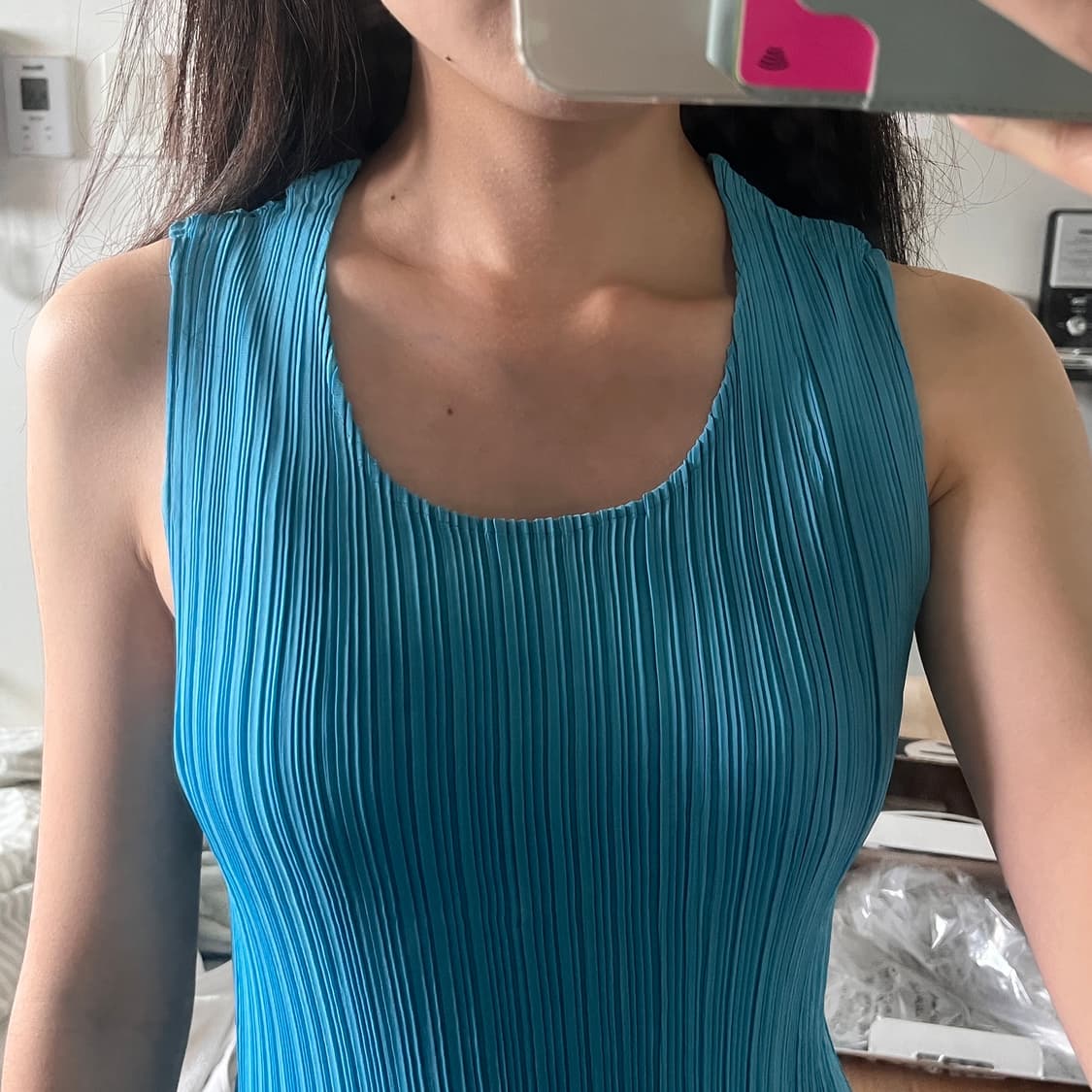 Aqua blue pleats slim sleeveless 상품이미지5
