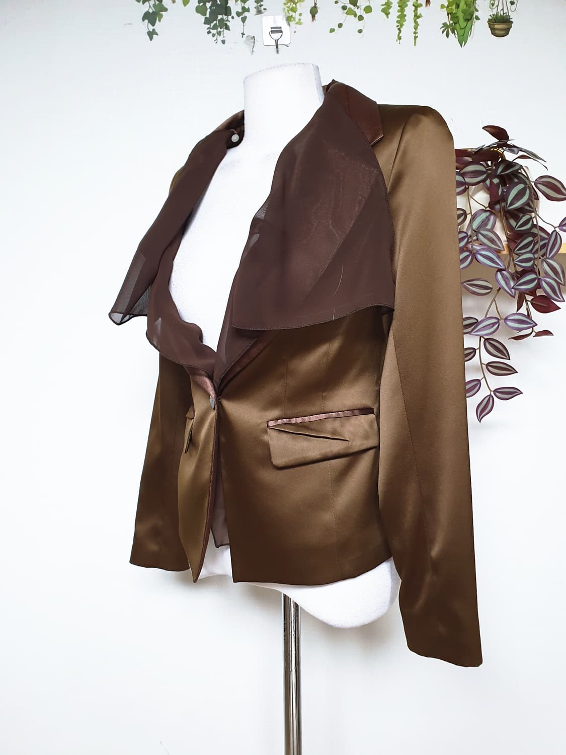 제이삭 스카프레이어드 새틴자켓 55 울 골드브라운 S 상품이미지6