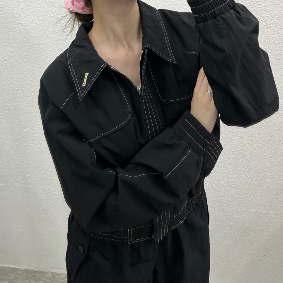 마뗑킴 스티치 블랙 바람막이 자켓 상품이미지6