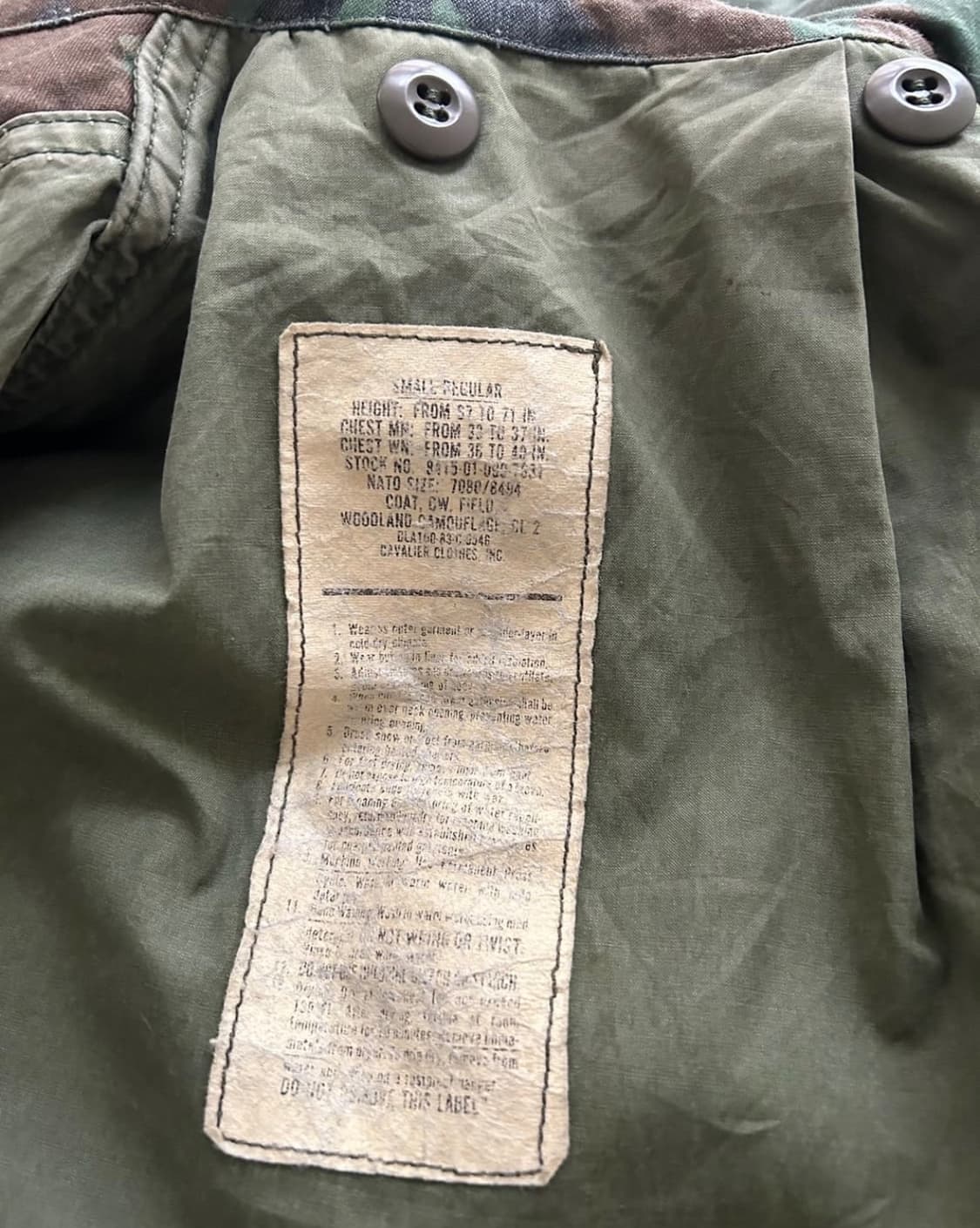 80's U.S Army Woodland Camo M-65 Field 상품이미지5