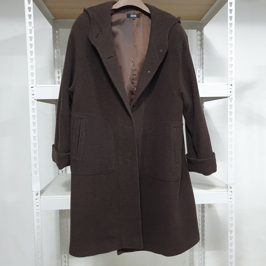 빈티지 일제 브라운 모 100% 롱 후드 코트 상품이미지3