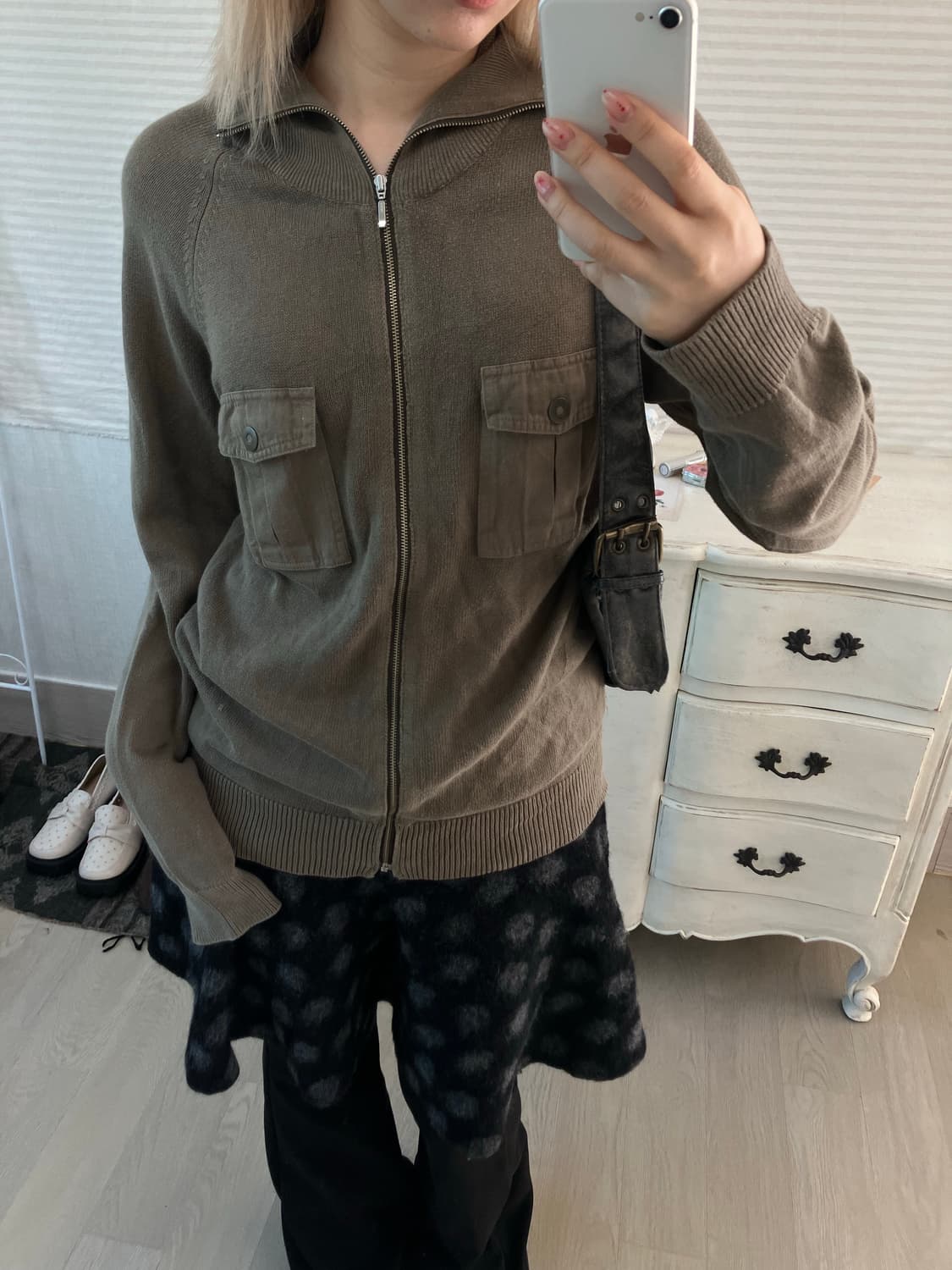 jpn vintage y2k 카키 포켓 니트 집업  상품이미지3