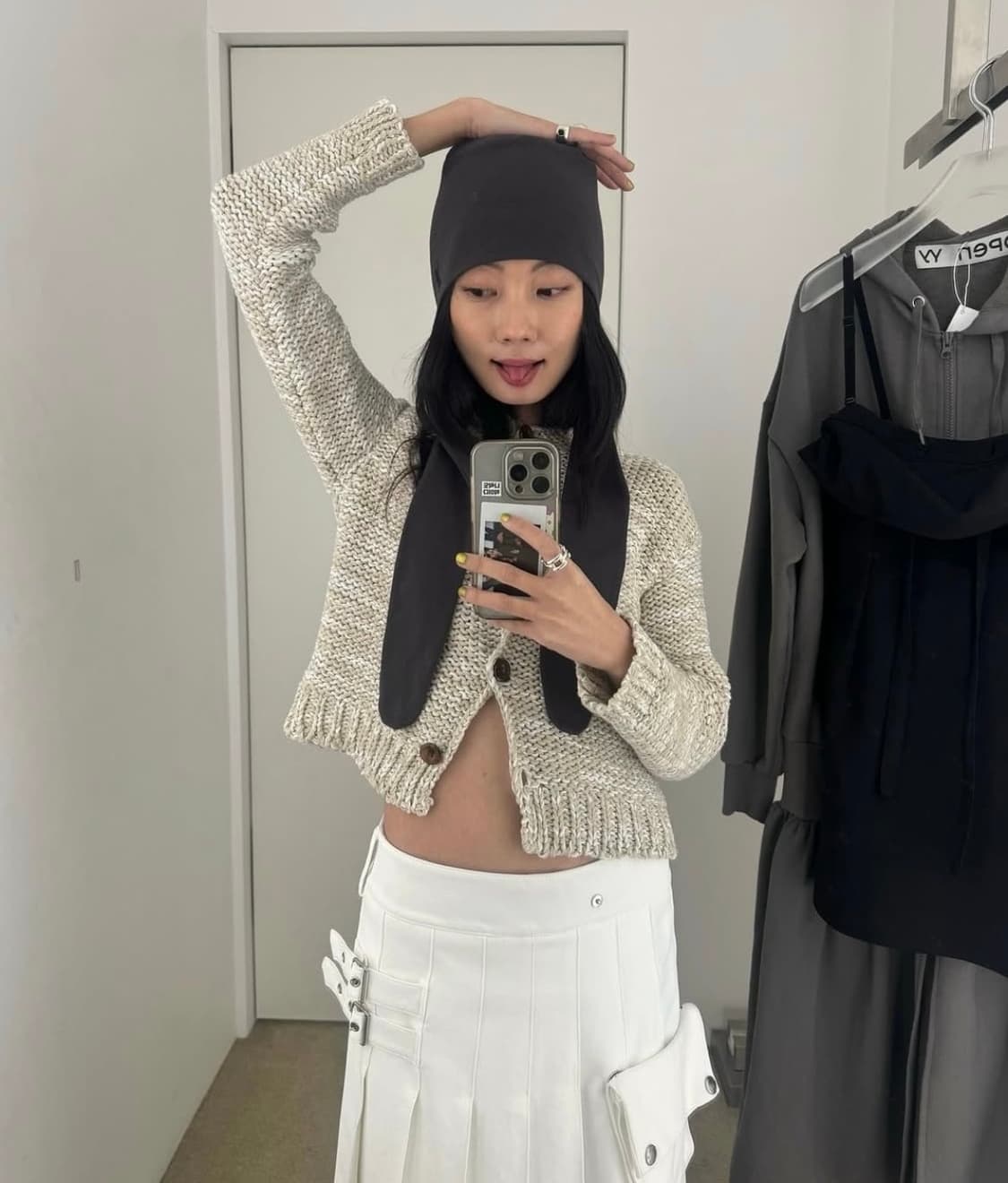 OPEN YY HOODED CHUNKY CARDIGAN, BEIGE 상품이미지2