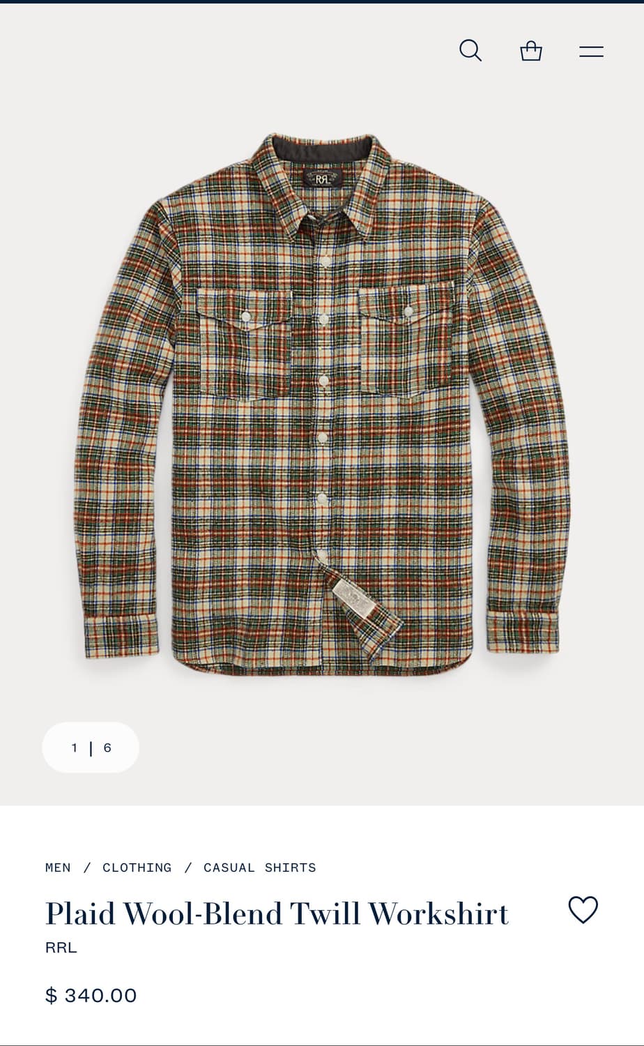 더블알엘  25 FW 더블알엘 플레이드 울 블렌드 트윌 셔츠 상품이미지1