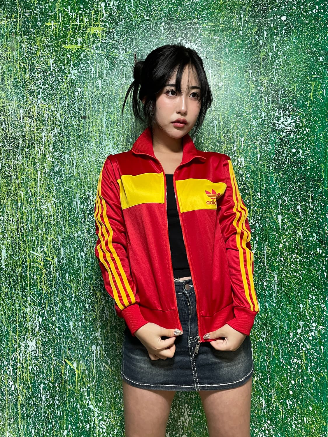 아디다스 데상트 올드스쿨 레드 노랑 빅로고 져지 XS 상품이미지1