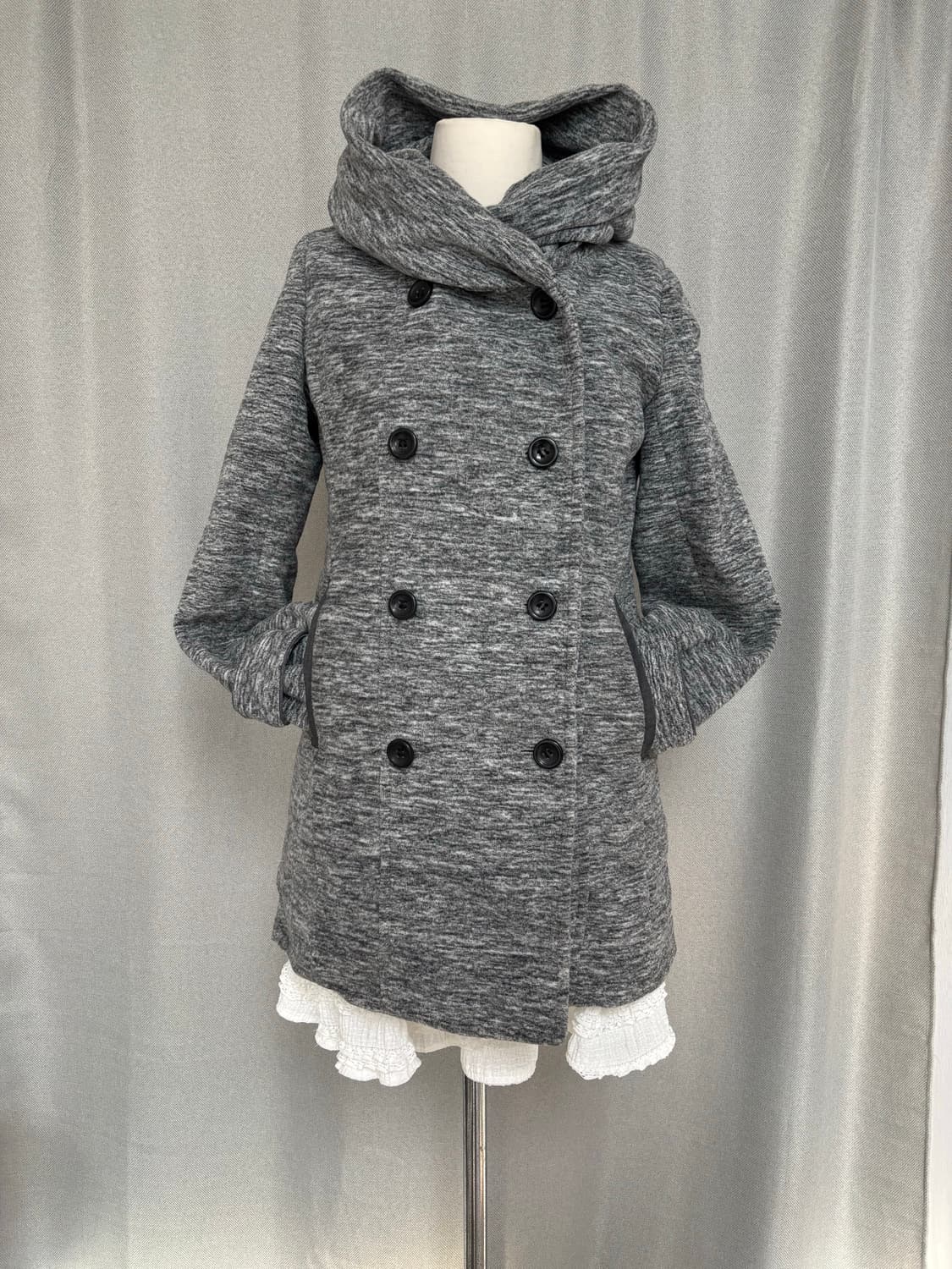 bbp 갸루 멜란지 더플 버튼 빅 숄 점퍼 상품이미지8