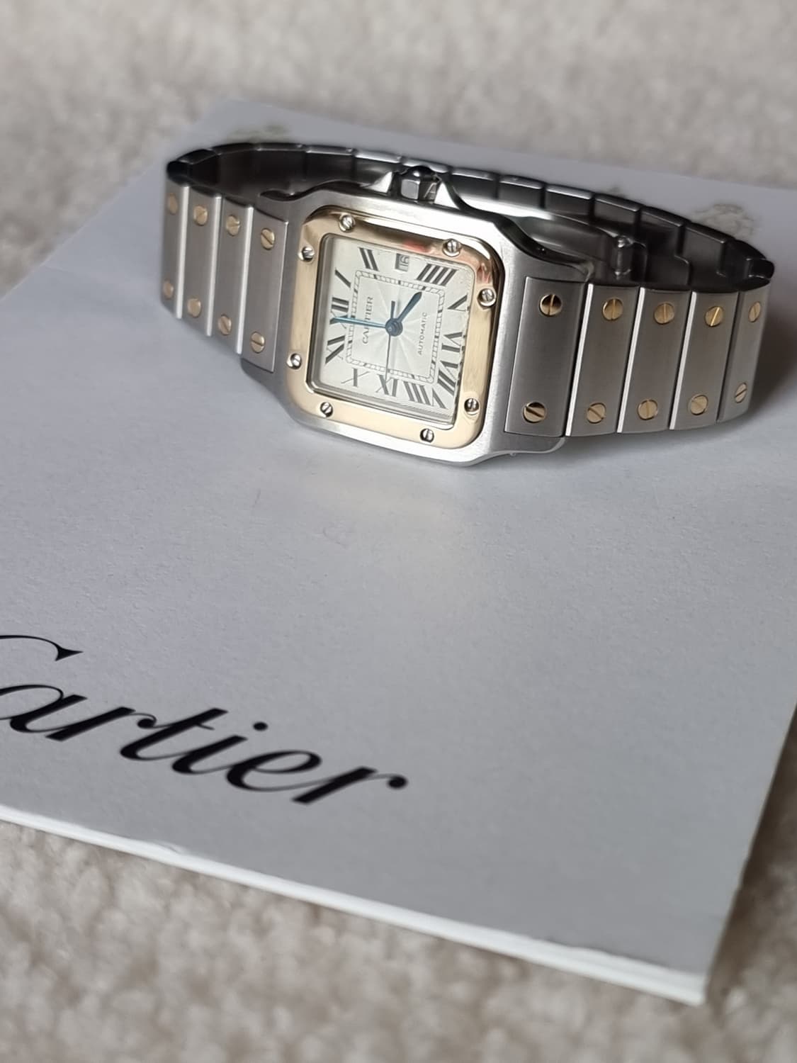 까르띠에 산토스 갈베 18K 콤비 L 기요셰다이얼 오토메틱 시계 04년 상품이미지4