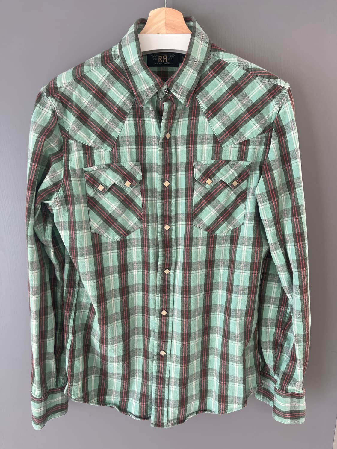 RRL 더블알엘 민트 플래드 웨스턴 셔츠 (M) 상품이미지1