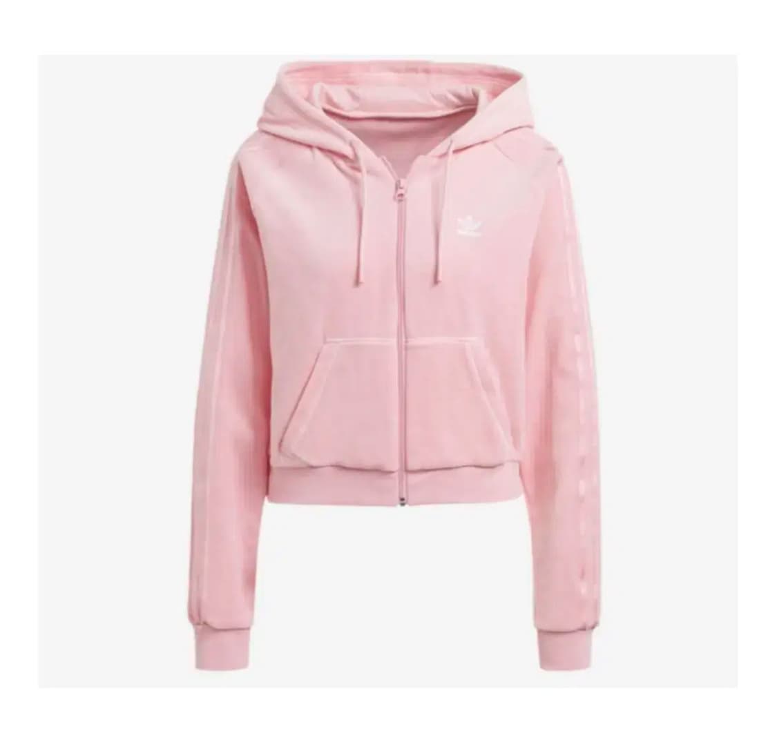 아디다스 크롭 후디 라이트핑크 벨루어 상품이미지3