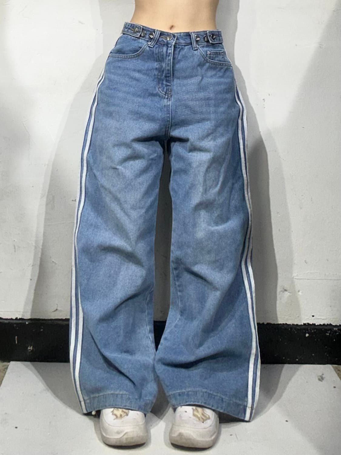 빈티지 중청 와이드 화이트 삼선 데님 청바지 S  상품이미지2