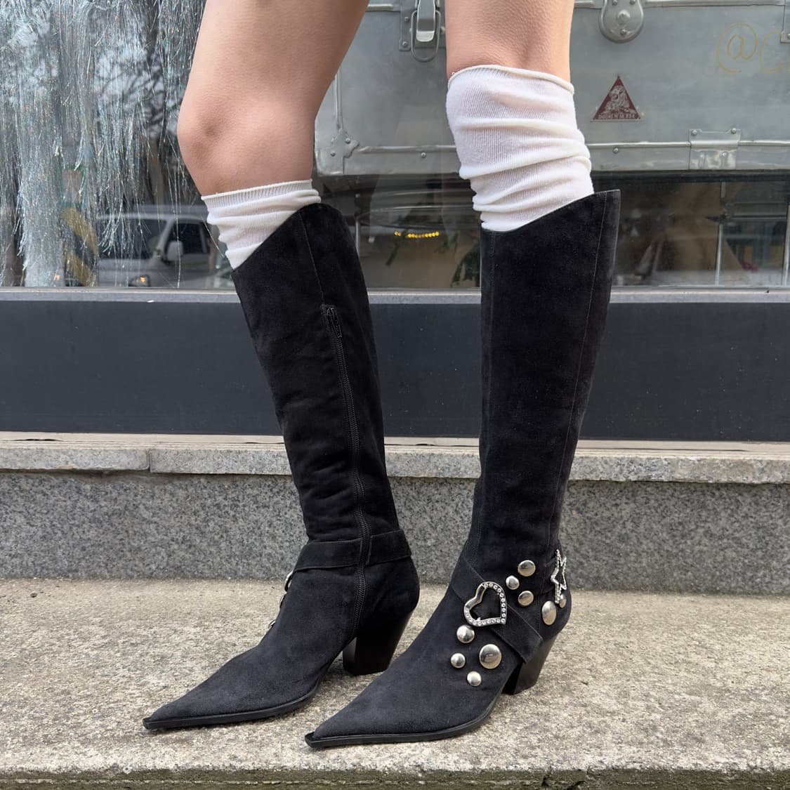 00s ORO 스웨이드 블링 버클 롱 웨스턴 부츠 상품이미지1