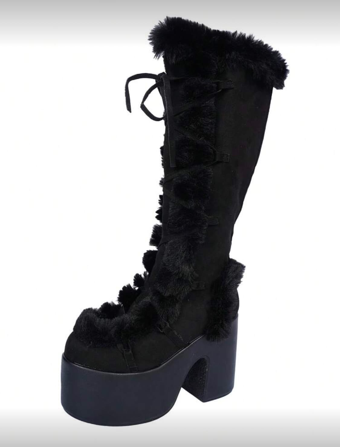 레이스 퍼 부츠 블랙 고딕 상품이미지3