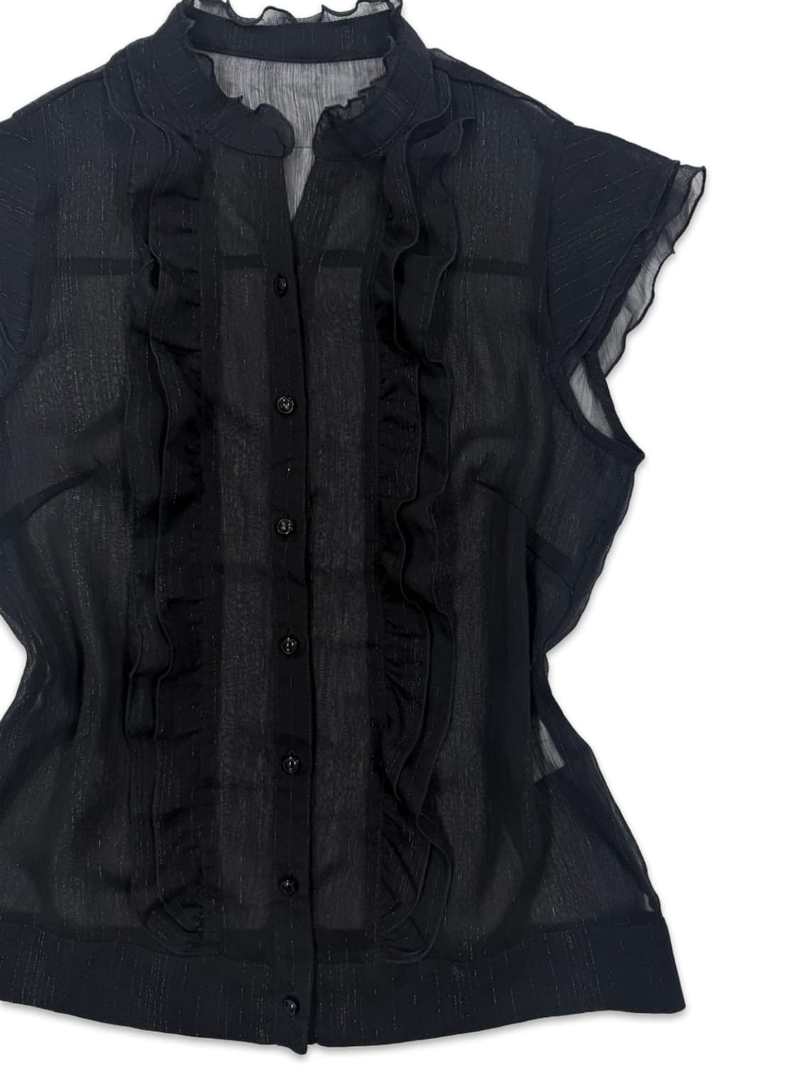 빈티지 블랙 시스루 프릴 반팔 블라우스 상품이미지2