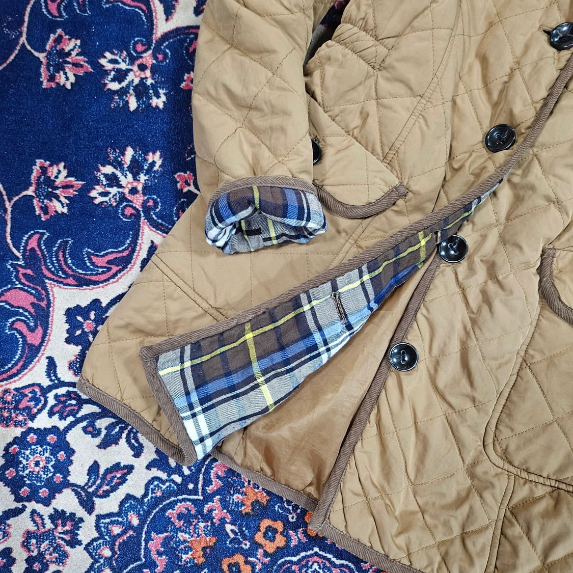 써스데이 아일랜드 퀄트 체크배색 후드 자켓  상품이미지2