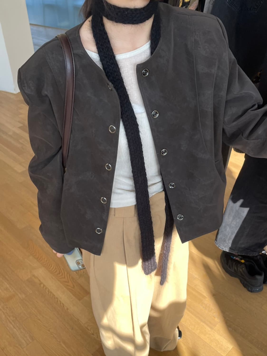 뮤로우 워싱 노카라 스웨이드 자켓 상품이미지1
