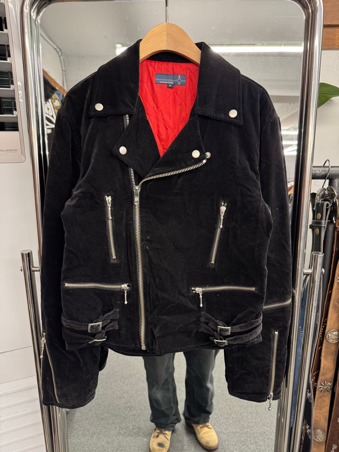 SUGGESTION 빈티지 벨벳 라이더 가죽자켓 상품이미지1