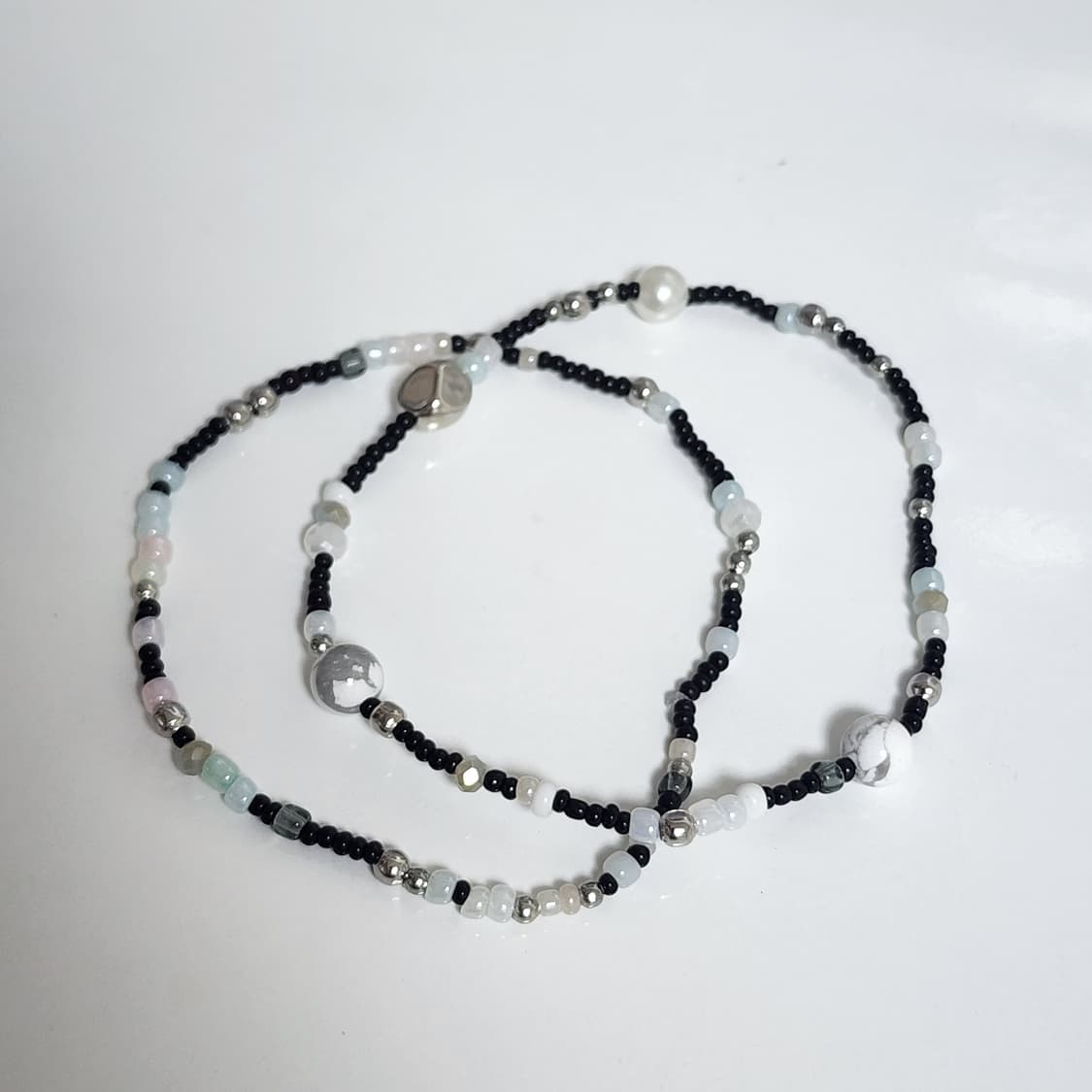 남자 원석 화이트블랙 팔찌 세트 상품이미지2