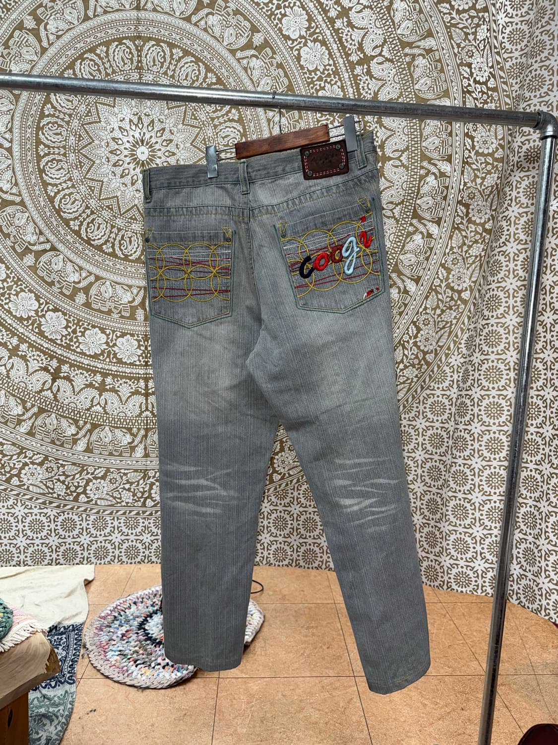 쿠지 빈티지 자수 흑청 데님팬츠   상품이미지3