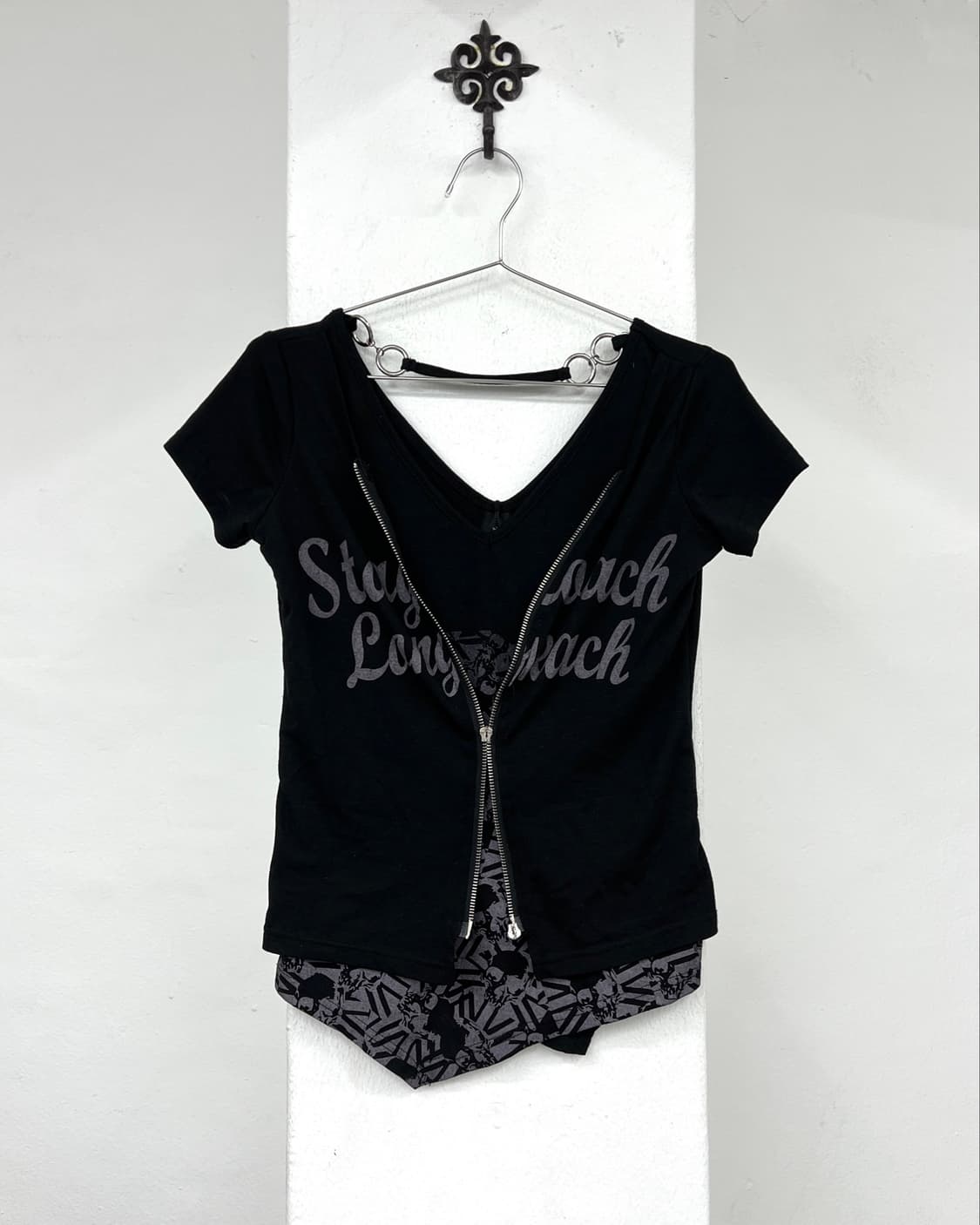 Punk feather printing layered short 상품이미지7