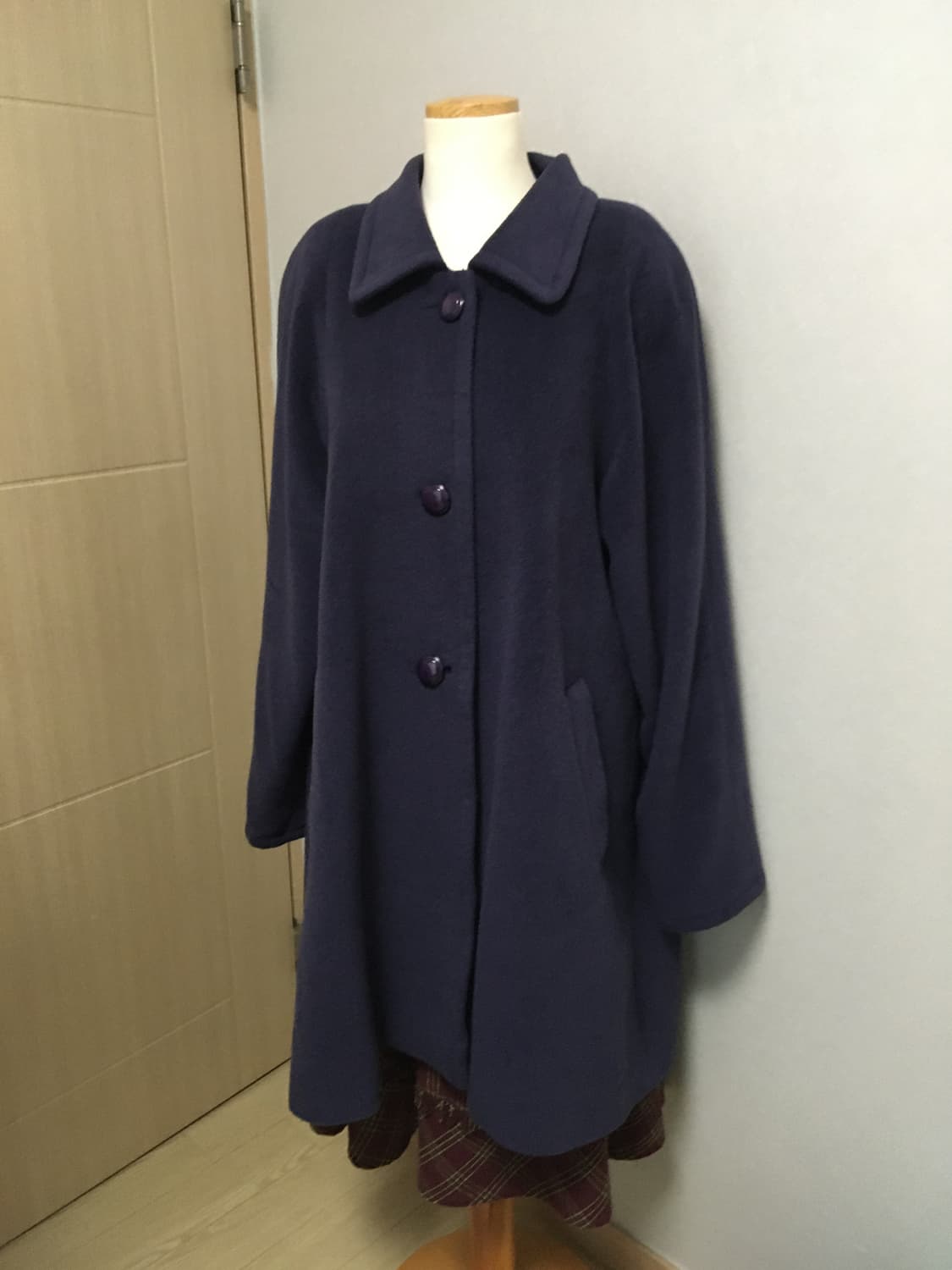 일본빈티지 울 딥퍼플 루즈핏 앙고라 미디 코트 상품이미지5