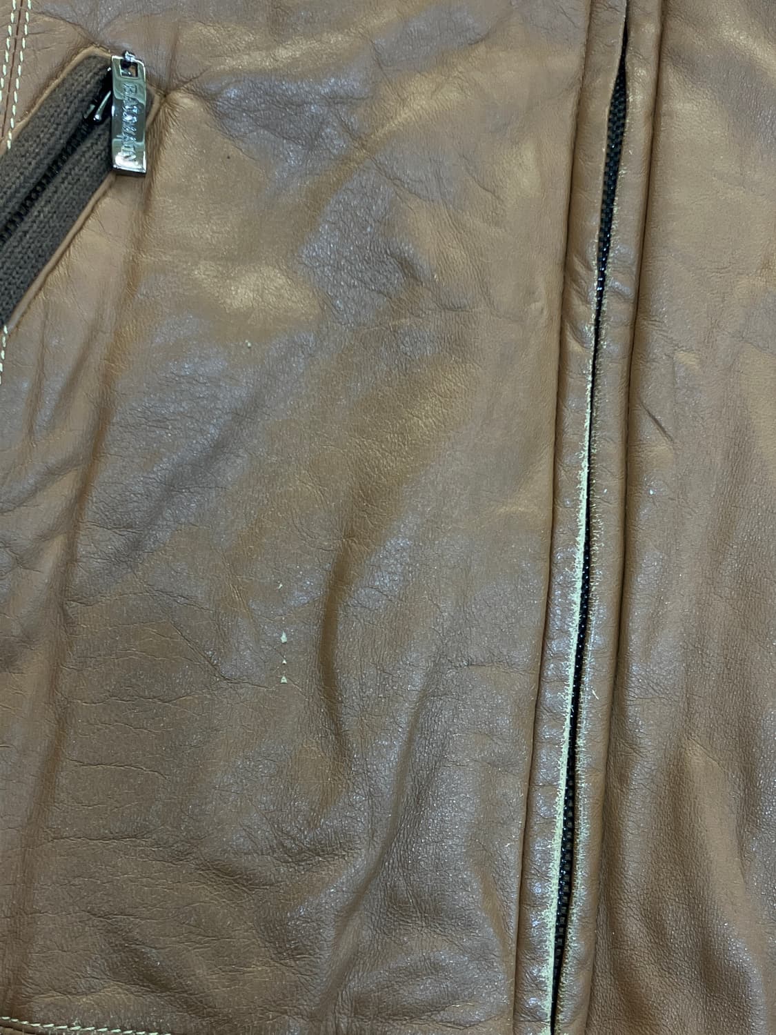 발망 브라운 양가죽 울 배색 하이넥 자켓 XL 상품이미지7