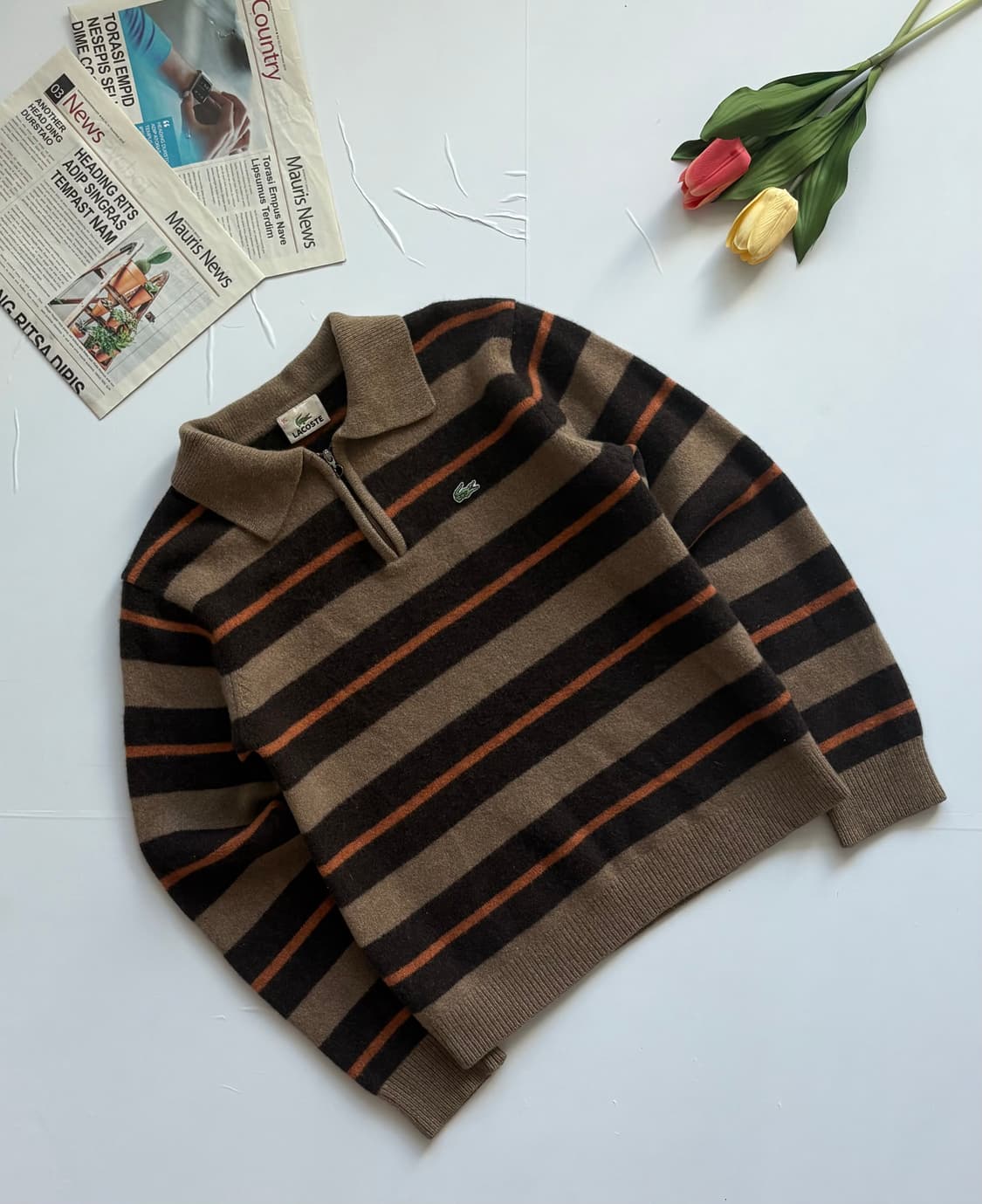 Lacoste 라코스테 스트라이프 하프 니트 상품이미지1