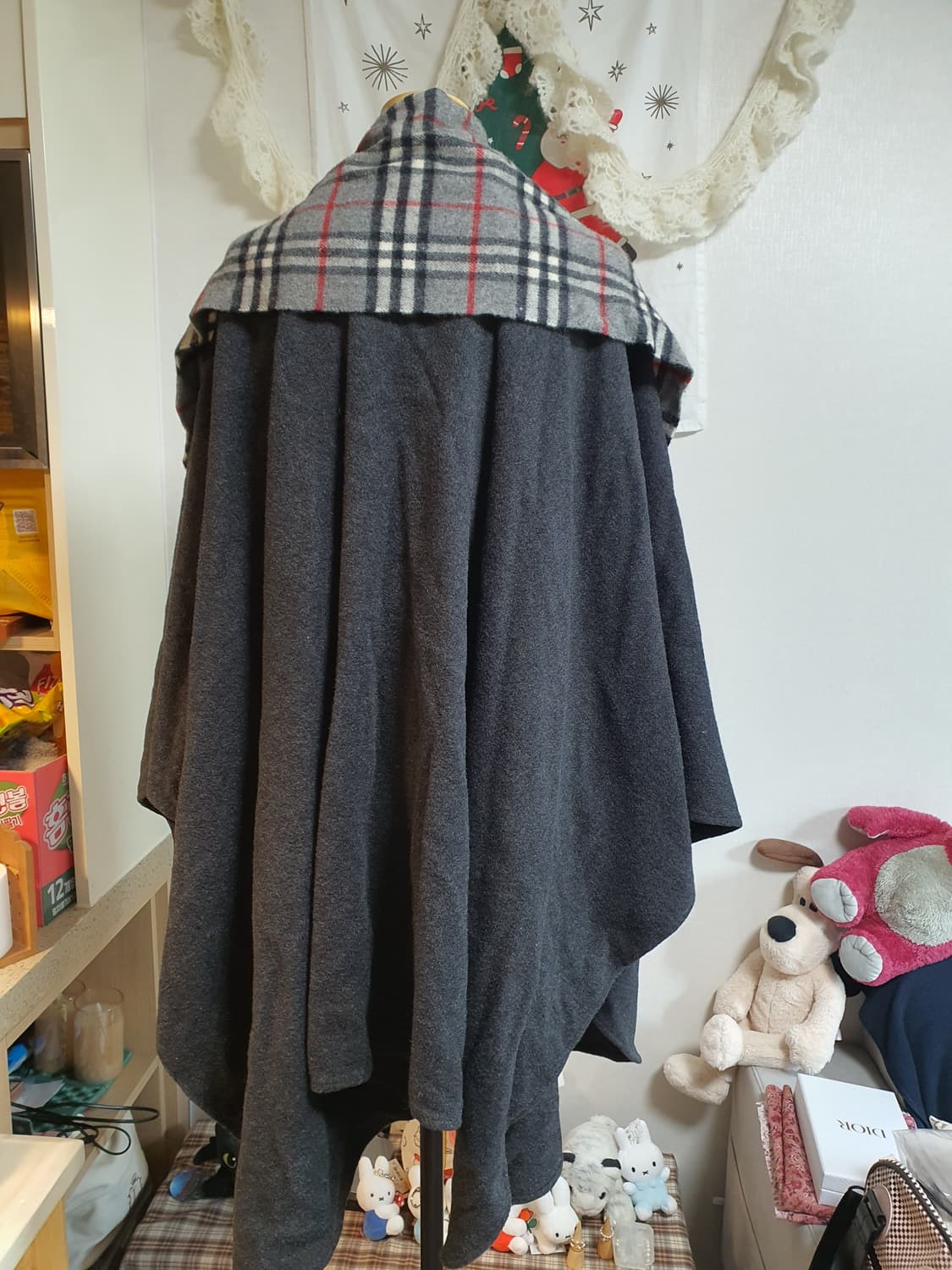 [빈티지] CARVEN 체크 울 머플러 숄 양털 상품이미지2