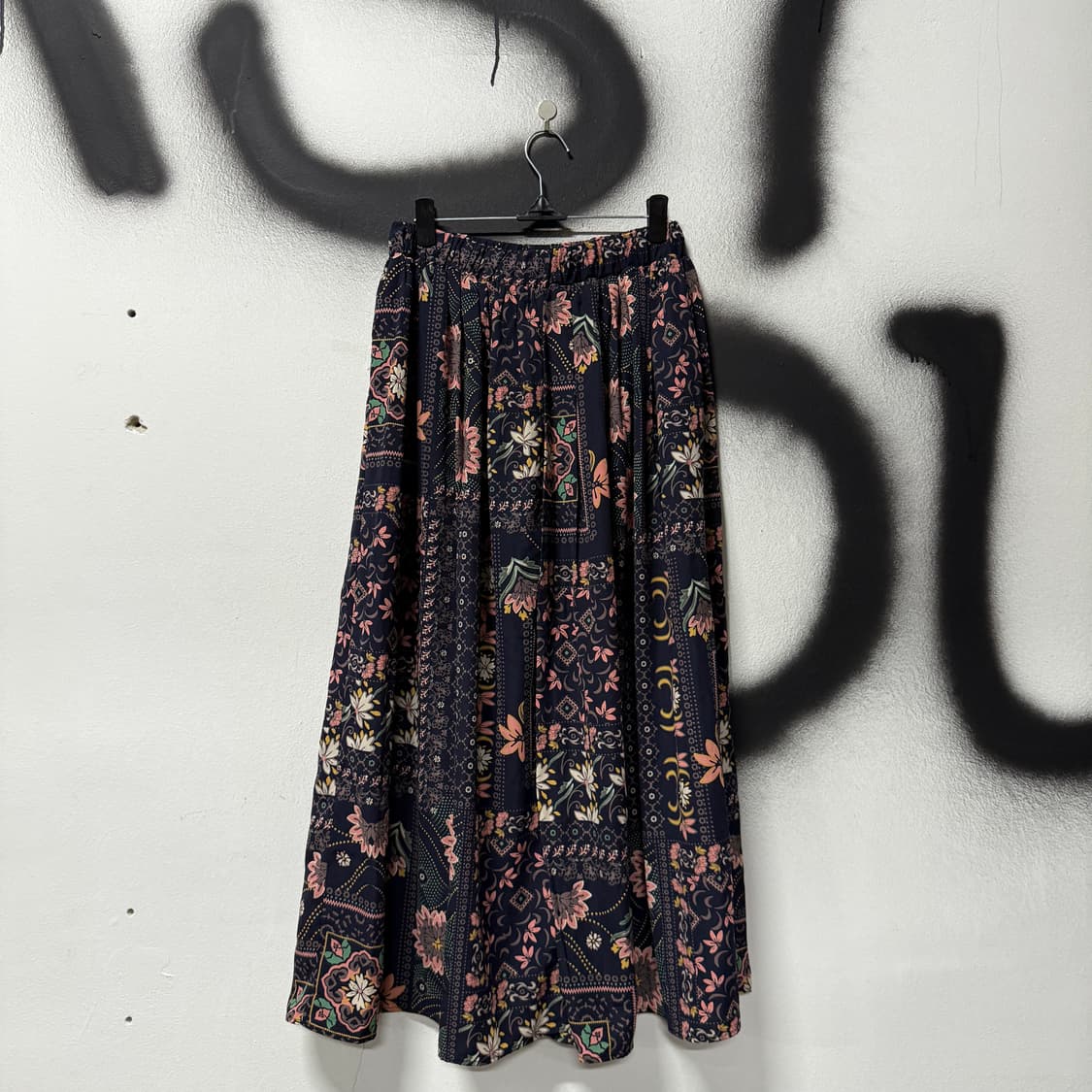 VTG 빈티지 히피 모리 에스닉 멀티 패턴 플레어 롱 스커트 상품이미지2