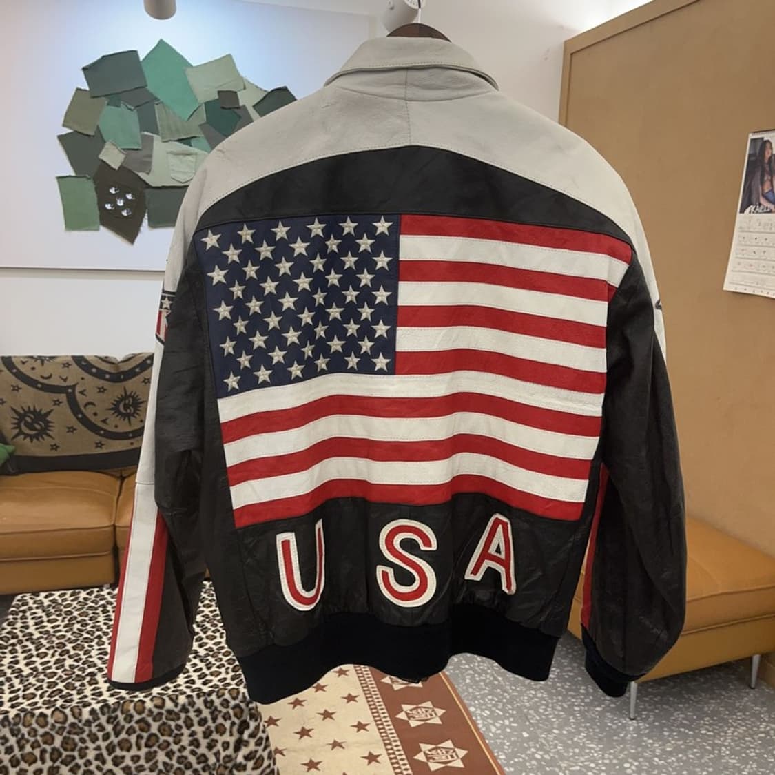 플래그2 빈티지 스트릿 힙합 성조기 가죽자켓 L C09511 상품이미지4