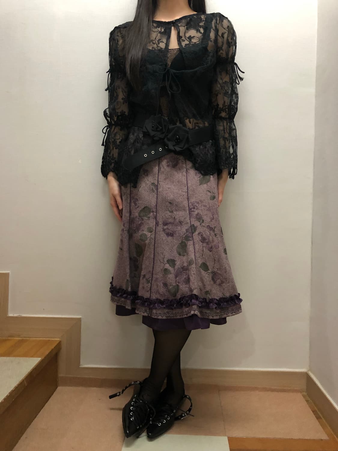 빈티지 퍼플 플라워 미디 스커트 상품이미지9