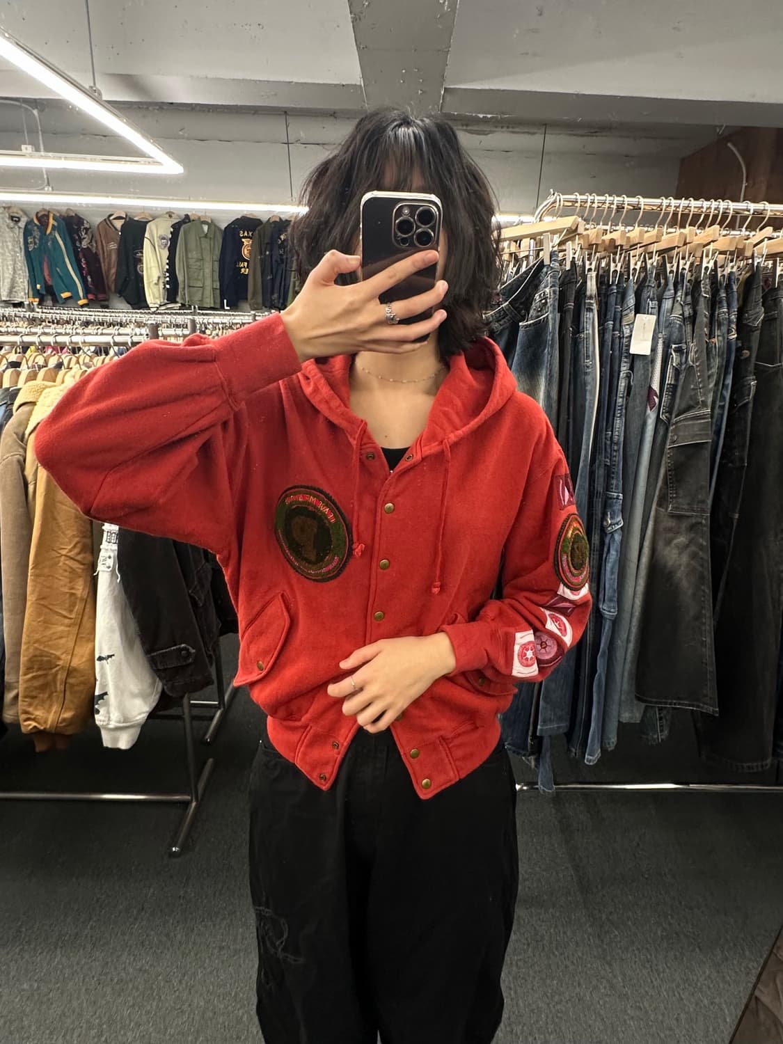 OS)Pink House 빈티지 패치 버건디 후드 자켓 상품이미지1