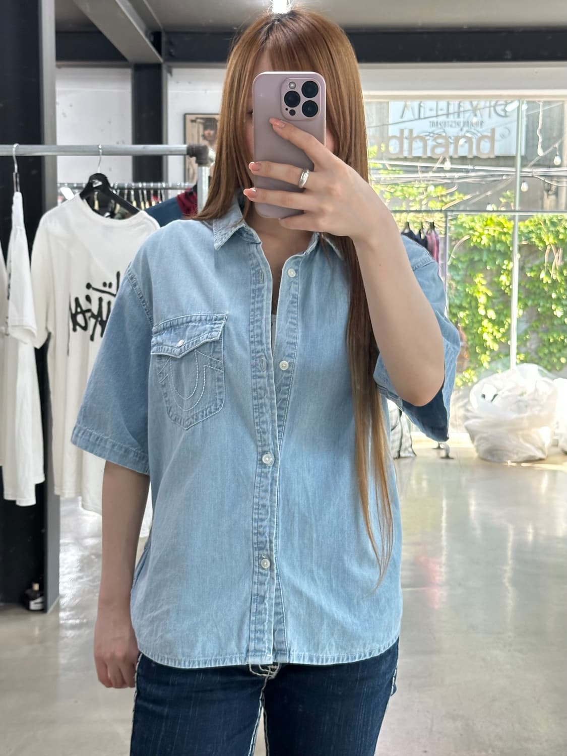 트루릴리전 스티치 데님 반팔셔츠 상품이미지3