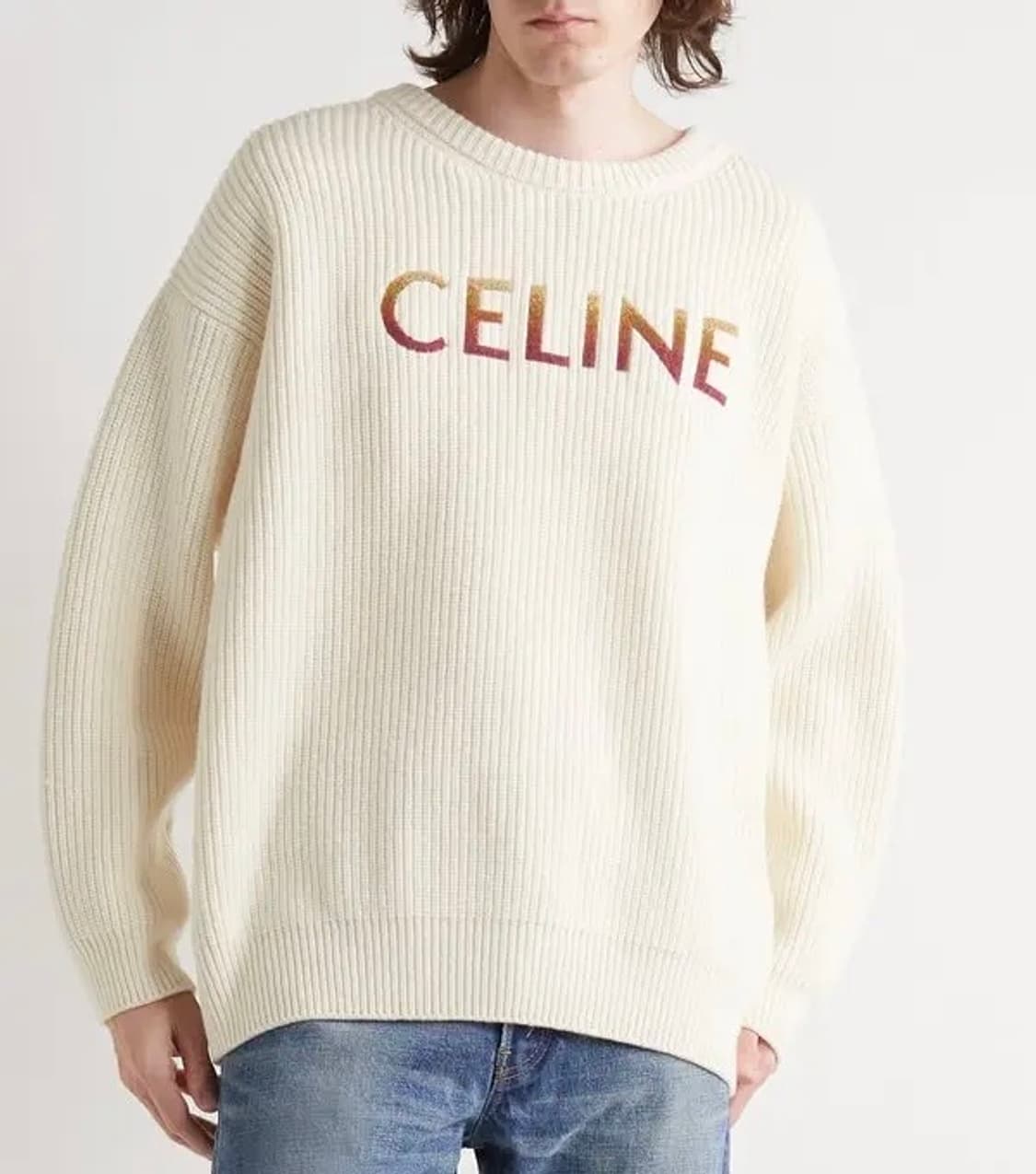[오버핏 S/새상품급] 셀린느 로고 리브드 울 니트 아이보리 스웨터 상품이미지6