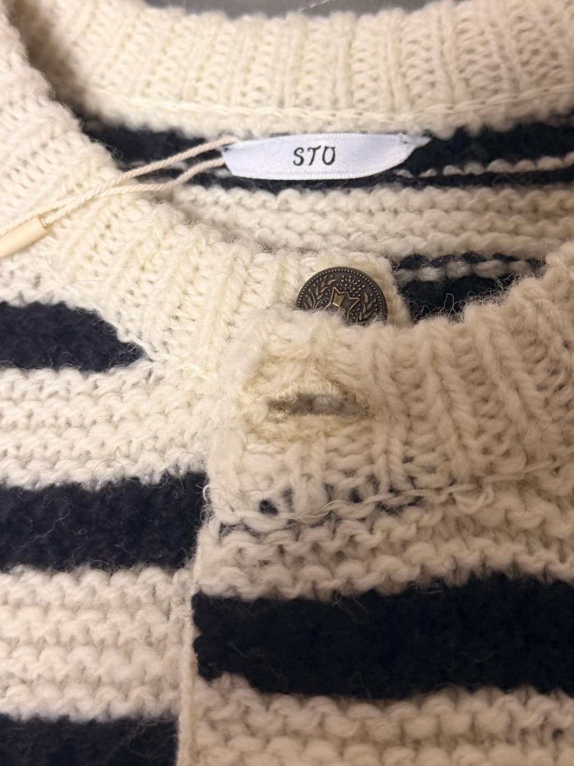 STU / 라운드 넥 스트라이프 가디건 / 아이보리 상품이미지5