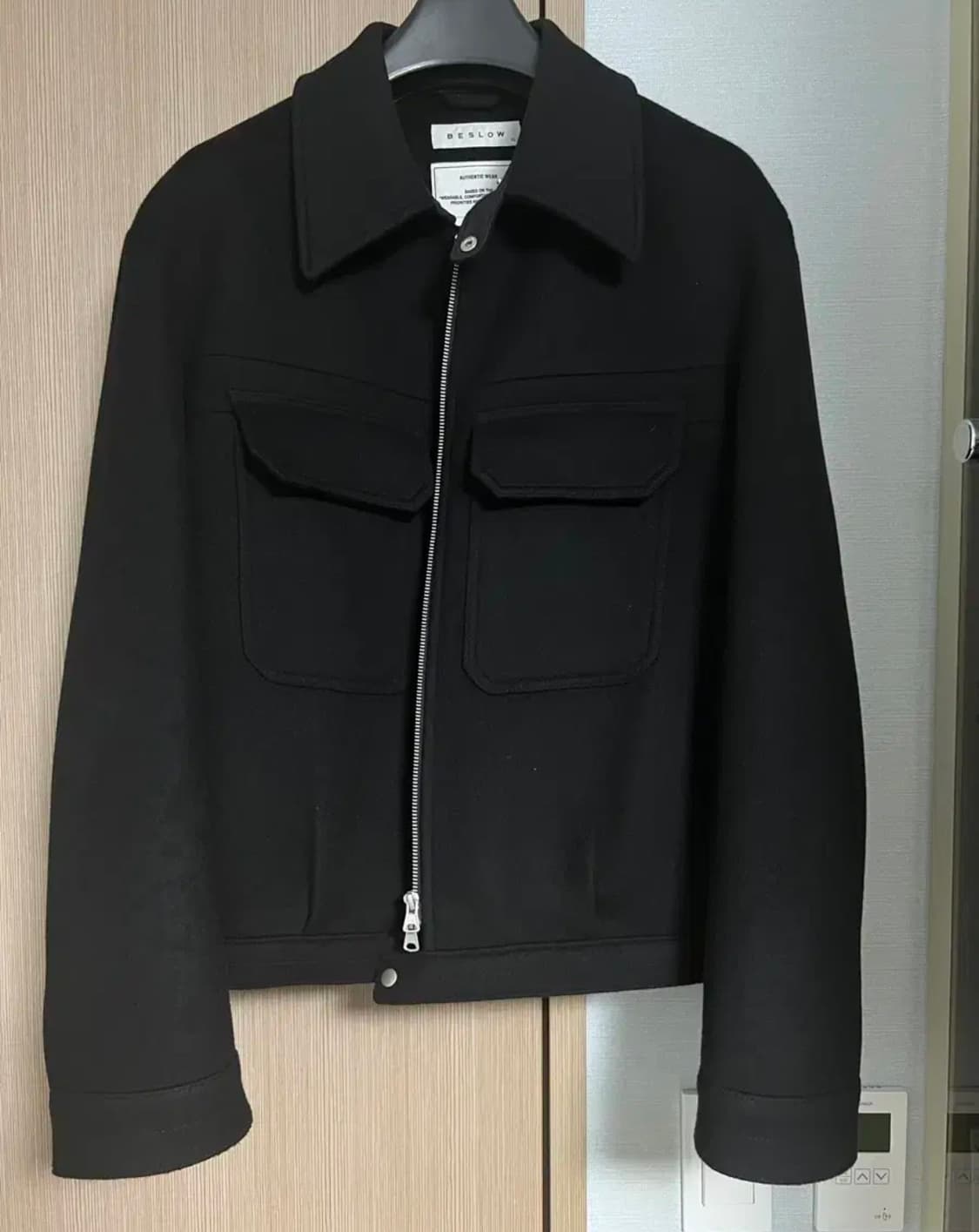 [XL]비슬로우 캐시미어 밀리터리 블루종 집업 자켓 블랙 상품이미지1