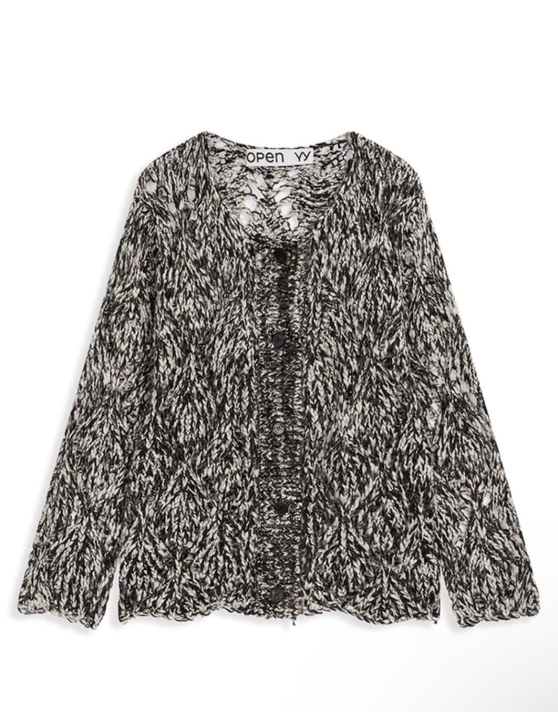 open yy ARGYLE POINTELLE CARDIGAN, BLACK 상품이미지3