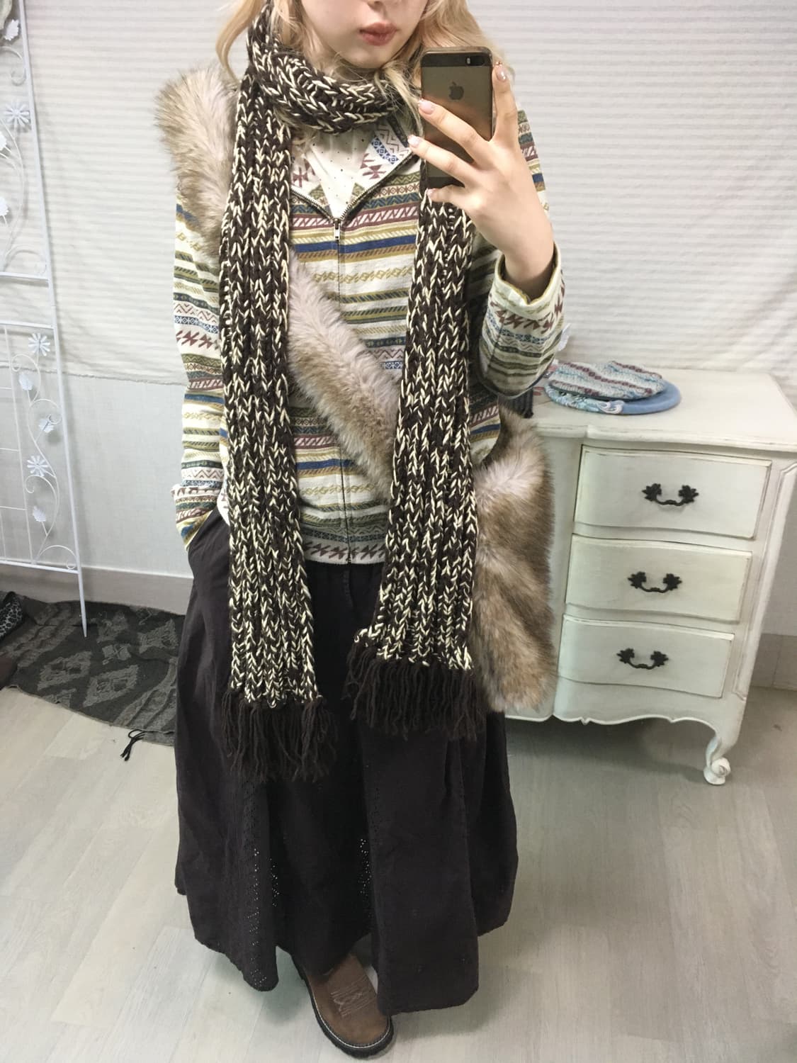 일본빈티지 브라운 보카시 머플러 상품이미지1