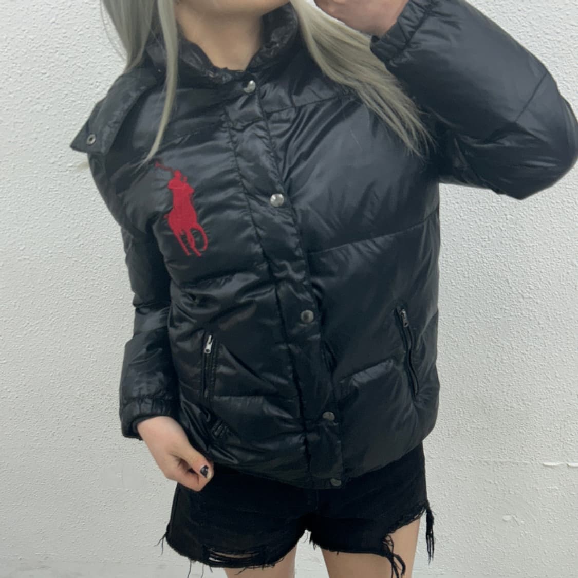 폴로 랄프로렌 레드 빅포니 블랙 후드 패딩 L 상품이미지1