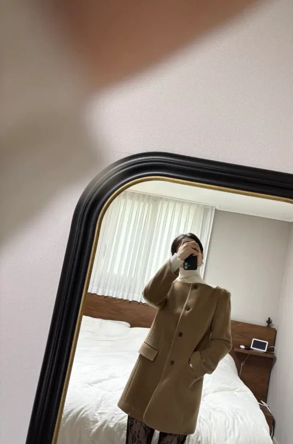 오르 퍼프 스퀘어넥 울자켓 카멜, 네이비 S 상품이미지1