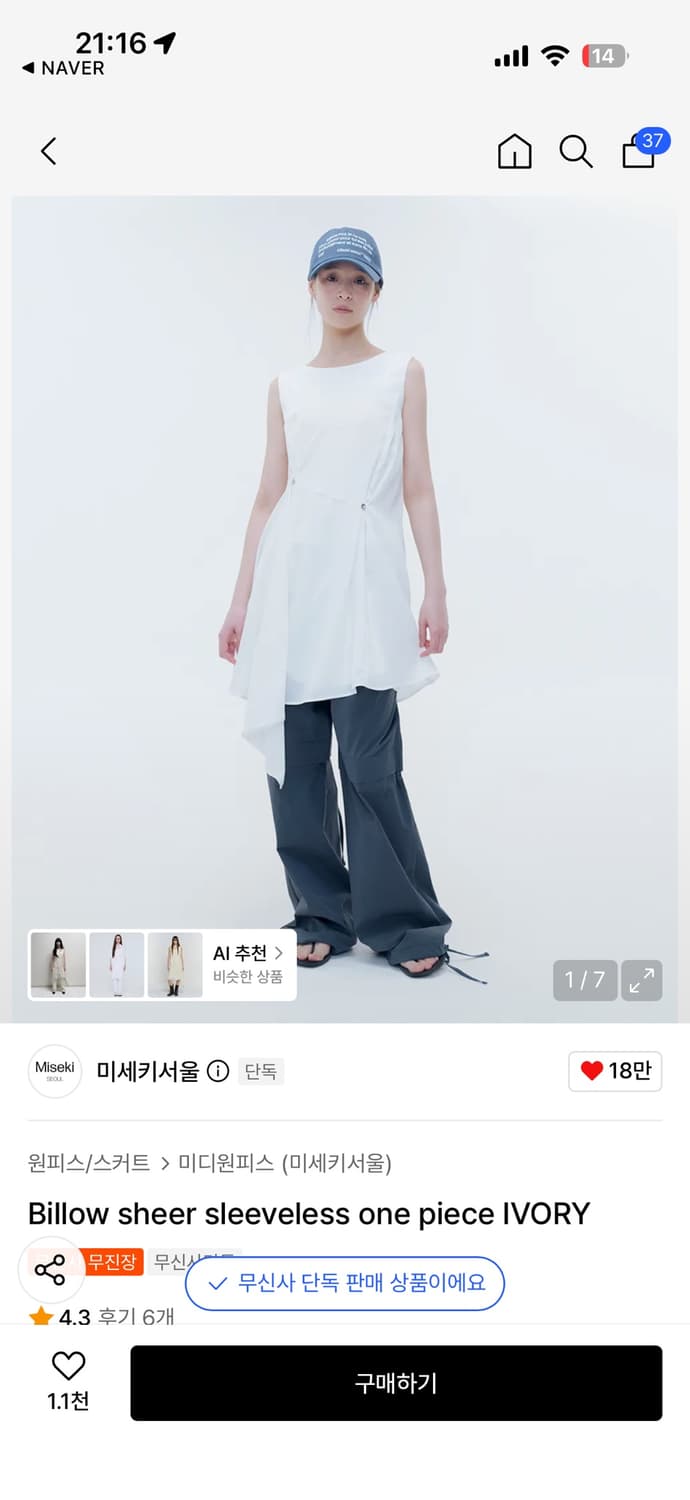 Billow sheer sleeveless one piece 상품이미지1