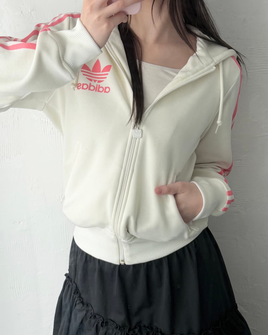 Adidas 아디다스 크림/베이비핑크 후드플락 트랙탑 상품이미지1