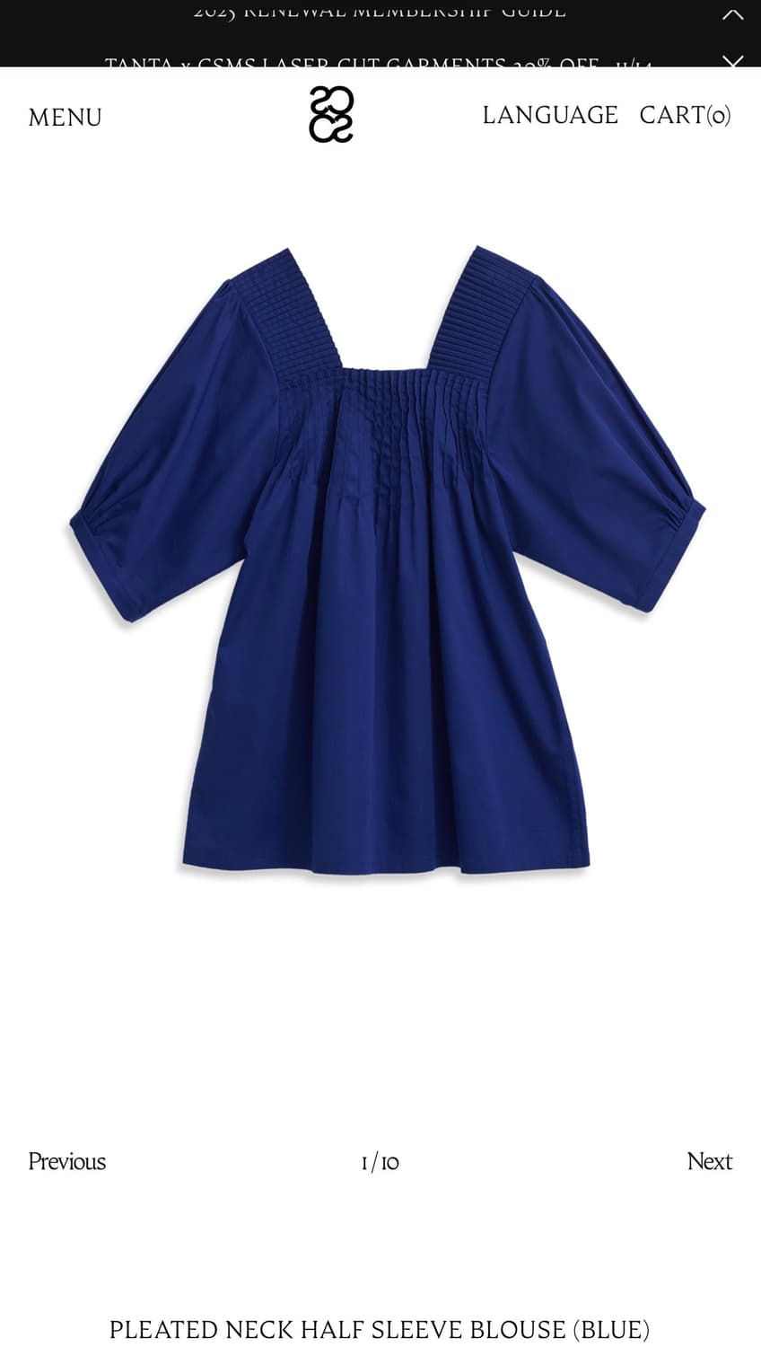 코스모스 플리츠 넥 하프슬리브 블라우스 상품이미지1