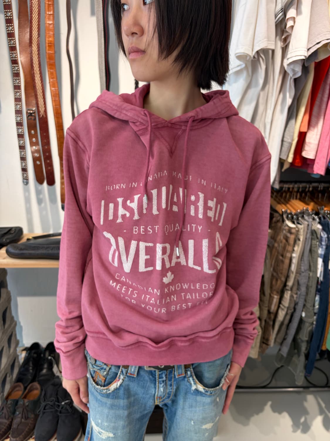 DSQUARED2 오버롤즈 핑크 후드 티셔츠 S 상품이미지1