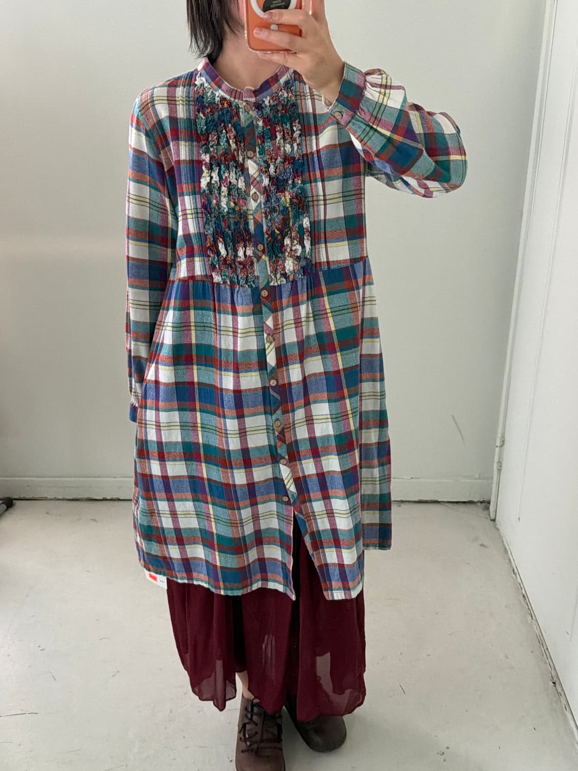 일본빈티지 하구미 체크 레이스 셔츠원피스 상품이미지1