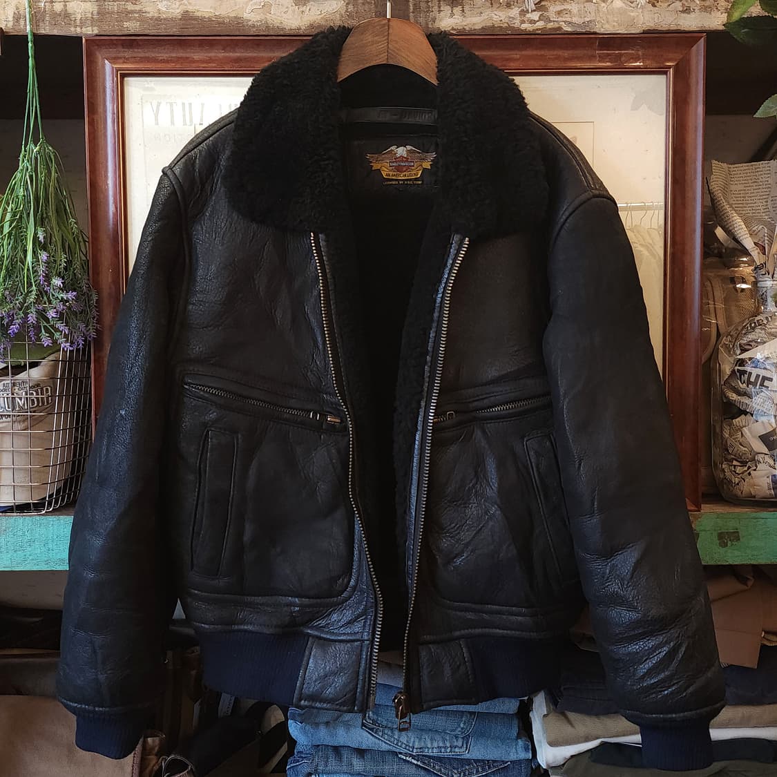 00년대 할리 데이비슨 무스탕 레더 봄버 자켓 F 상품이미지2