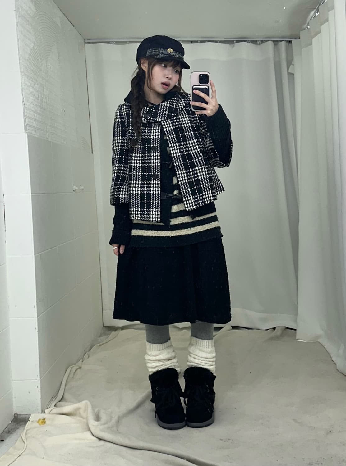 블랙 니혼진 데일리 펑크 체크코트 코디세트 상품이미지1